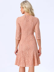 Elegant Lace 3/4 Sleeves Ruffles Bodycon Fishtail Dress