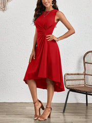 Sleeveless Ruched Irregular Hem Midi Dress
