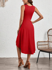 Sleeveless Ruched Irregular Hem Midi Dress