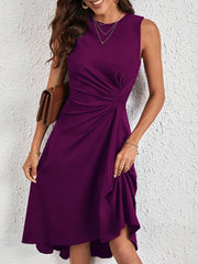 Sleeveless Ruched Irregular Hem Midi Dress