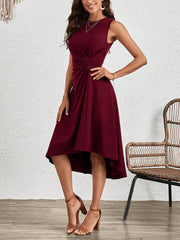 Sleeveless Ruched Irregular Hem Midi Dress