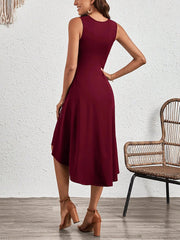 Sleeveless Ruched Irregular Hem Midi Dress