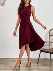 Sleeveless Ruched Irregular Hem Midi Dress