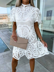 Premium Hollow Water Soluble Double-Layer Lace Elegant Breathable Commuter Dress