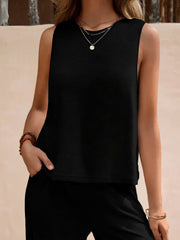 2 Pieces Solid Color Sleeves Top & Wide Leg Pants Lounge Set