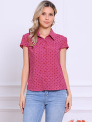 Short Sleeve Tops Vintage Polka Dots Button Up Shirt