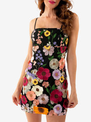 Floral Embroidery Spaghetti Strap Mini Dress