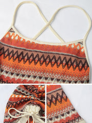 Spaghetti Strap Backless Boho Embroidered Dress
