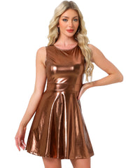 Metallic Sleeveless High Waist Club Party Holographic Dress