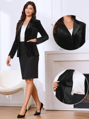 Notched Lapel Long Sleeve One Button Dressy Office Velvet Blazer