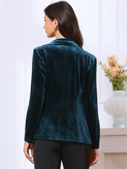 Notched Lapel Long Sleeve One Button Dressy Office Velvet Blazer