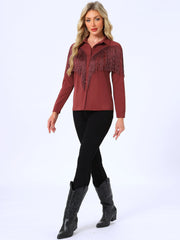 Glitter Fringe Long Sleeve Button Down Disco Party Cowgirl Blouse