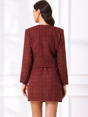 2 Pieces Tweed Long Sleeves Cropped Jacket & Mini Pencil Skirt Set