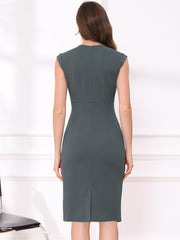 Sheath Pencil Sleeveless Pleated Front Elegant Business Dress