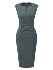 Sheath Pencil Sleeveless Pleated Front Elegant Business Dress