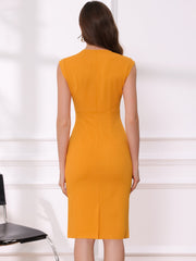 Sheath Pencil Sleeveless Pleated Front Elegant Business Dress