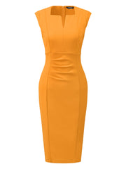 Sheath Pencil Sleeveless Pleated Front Elegant Business Dress