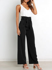 Wide Leg Tie Waist Versatile Paper Bag Pants