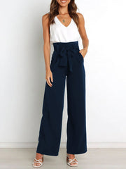 Wide Leg Tie Waist Versatile Paper Bag Pants