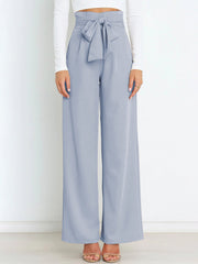 Wide Leg Tie Waist Versatile Paper Bag Pants