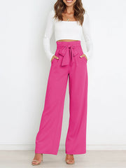 Wide Leg Tie Waist Versatile Paper Bag Pants