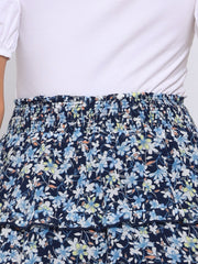 Floral Smocked Elastic Waist Knee Length Ruffle Tiered Skirt