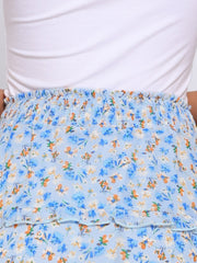 Floral Smocked Elastic Waist Knee Length Ruffle Tiered Skirt