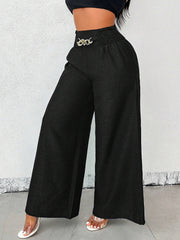 Smocked Elastic Waist Wide Leg Trousers Pants