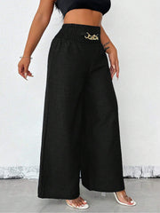 Smocked Elastic Waist Wide Leg Trousers Pants