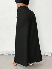 Smocked Elastic Waist Wide Leg Trousers Pants