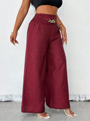 Smocked Elastic Waist Wide Leg Trousers Pants