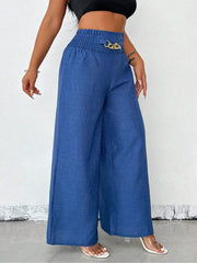Smocked Elastic Waist Wide Leg Trousers Pants