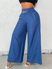 Smocked Elastic Waist Wide Leg Trousers Pants
