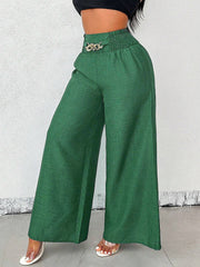 Smocked Elastic Waist Wide Leg Trousers Pants
