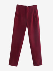 Slim Fit Solid Color Pleated Straight Leg Casual Pants