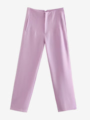 Tailored Cotton Solid Color Slim Fit Pleated Straight Leg Casual Office Pants