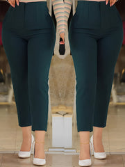 Slim Fit Solid Color Pleated Straight Leg Casual Pants