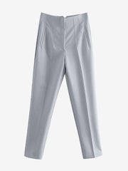 Slim Fit Solid Color Pleated Straight Leg Casual Pants