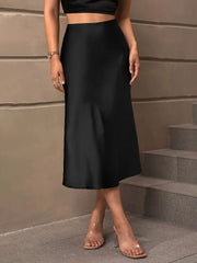 Solid Color Satin Fishtail Midi Skirt