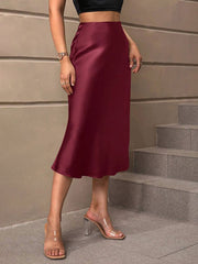 Solid Color Satin Fishtail Midi Skirt