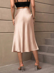 Solid Color Satin Fishtail Midi Skirt
