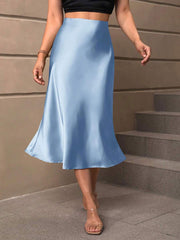 Solid Color Satin Fishtail Midi Skirt