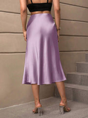 Solid Color Satin Fishtail Midi Skirt