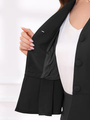 2 Piece Long Sleeve Collarless Peplum Blazer and Pencil Skirt Work Suit Set