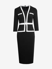 3/4 Sleeves Colorblock Midi Sheath Dress
