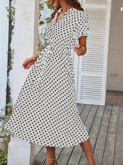 Polka Dot Short Sleeves Button Midi Shirt Dress