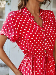 Polka Dot Short Sleeves Button Midi Shirt Dress