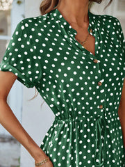 Polka Dot Short Sleeves Button Midi Shirt Dress
