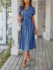 Polka Dot Short Sleeves Button Midi Shirt Dress