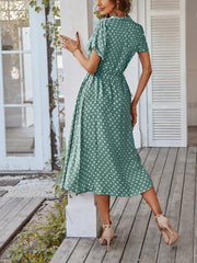 Polka Dot Short Sleeves Button Midi Shirt Dress
